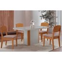 Ver imagem 1 de Conjunto: Mesa Sala Jantar Pietá C/ Tampo Madeirado C/ Vidro Canto Curvo 120x80cm e 4 Cadeiras