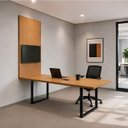 Ver imagem 1 de Conjunto Mesa de Reunião 200cm com Painel de TV MDF Freijó e Preto