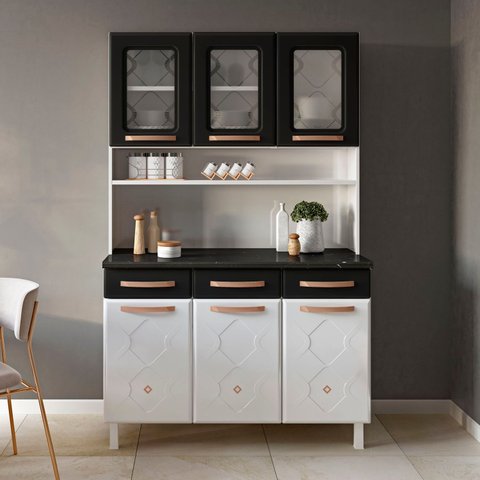 Armário de Cozinha Compacta 120cm Portas de Vidro Mirage New Telasul