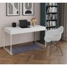 Escrivaninha Home Office Estilo Industrial Branca 137X53Cm Ferro Branco Com 1 Poltrona Branca - 1