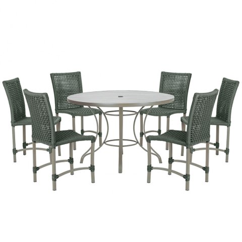 Mesa Ascoli 120 Cm com 6 Cadeiras Cannes de Alumínio, Pintura Fendi e Trama Tela de Corda Náutica