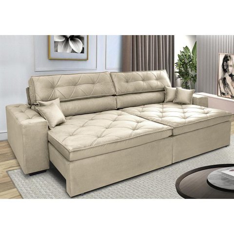 Sofá Retrátil e Reclinável 2,92m com Molas Cama Inbox Estilo Suede Velusoft Bege