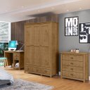 Ver imagem 1 de Conjunto Quarto: Guarda-Roupa 3 Portas, Escrivaninha, Cômoda 4 Gavetas Topázio Freijó Madeira Pinus