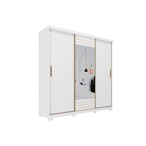 Guarda Roupa Casal 3 Portas de Correr e 4 Gavetas C- Espelho Búzios Branco