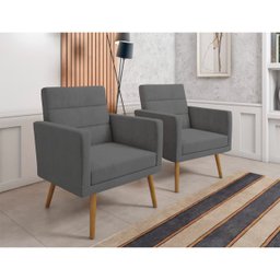 Kit 2 Poltronas Lux Decorativas Para Sala Quarto Suede Cinza - 1