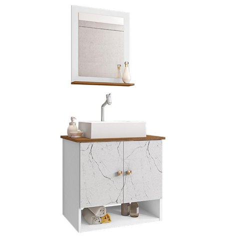 Gabinete Banheiro Deli Cuba Torino Bco Torneira Dl08 Val Abs Branco/carrara/nature