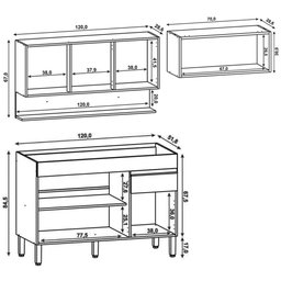Armário de Cozinha 3 Peças Balcão sem Tampo 120cm Lina02 K02 Gris/Freijó - Mpozenato - 5
