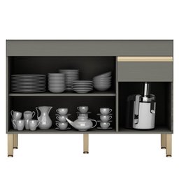 Armário de Cozinha 3 Peças Balcão sem Tampo 120cm Lina02 K02 Gris/Freijó - Mpozenato - 9