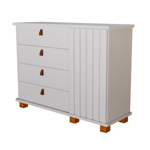 Cômoda Sapateira Talisma 4 Gavetas Porta Ripada Puxadores Couro Pés Madeira:branco