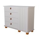 Ver imagem 1 de Cômoda Sapateira Talisma 4 Gavetas Porta Ripada Puxadores Couro Pés Madeira:branco