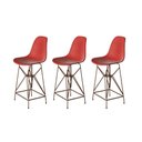 Ver imagem 1 de Kit 3 Banquetas Bistrô Alta Eames Vermelha Base Ferro Cobre - Cor: Vermelho