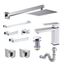 Ver imagem 1 de Kit Completo de Banheiro Lavatório com Acessórios e Ducha Slim 20x20 Inox Cromado Metal Premium