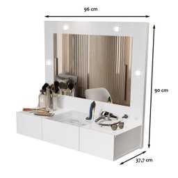 Penteadeira Camarim Suspensa Led 3 Gavetas Branco Sofia - Ofertamo - 4
