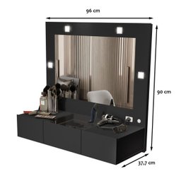 Penteadeira Camarim Suspensa Led 3 Gavetas Preto Sofia - - 2