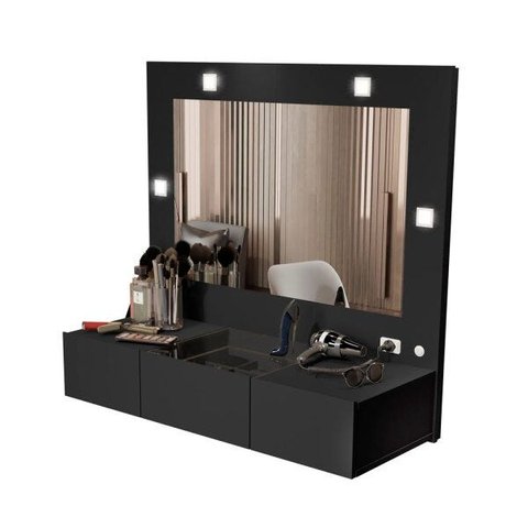 Penteadeira Camarim Suspensa Led 3 Gavetas Preto Sofia -