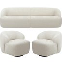 Ver imagem 1 de Sofá 3 Lugares Curvo Orgânico com 02 Poltronas Living 220cm Barolo L06 Bouclê Off White