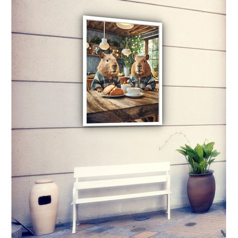 Quadro Decorativo Capivaras Cozinha - 70x50cm:moldura Branca