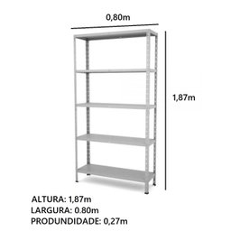 Estante Armário de Aço 5 Bandejas 90cm Cinza Suporta 150kg - 2