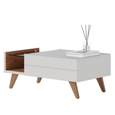 Mesa de Centro Noronha 1 Gaveta Off White Matte/freijó - Colibri