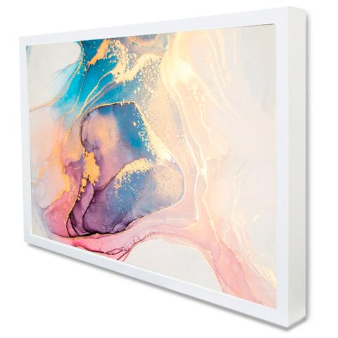 Quadro Decorativo Caixa Abstrato Aquarela Luxo Tacolado Moldura Caixa 3cm Branca sem Vidro 20 X 30cm