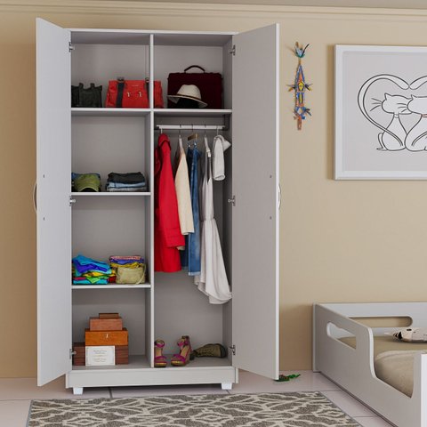 Armário Roupeiro Organizador com Cabideiro e Prateleiras Internas:branco