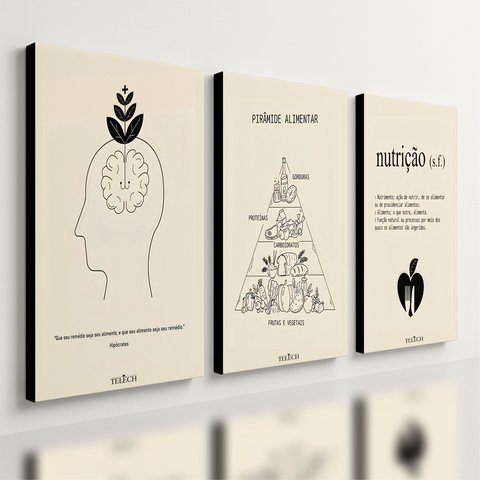 Kit 3 Quadro Decorativo Nutrição Consultório Nutricionista 28x20cm