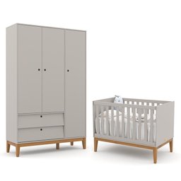 Jogo de Quarto Infantil Unique com Guarda Roupa 3 Portas e Berço Cinza/Eco Wood - Matic Móveis - 1