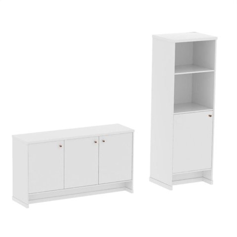 Kit Sala Jantar e Aparador 3 Portas e Livreiro Zeus - Via Nossa - Branco
