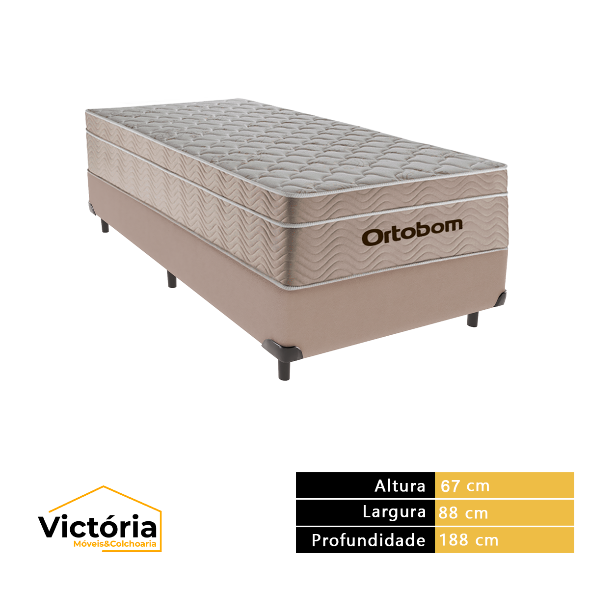 Cama Box Solteiro Bege e Colchão Ortobom Airtech Molas Ensacadas - 3