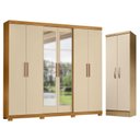 Ver imagem 1 de Guarda Roupa Casal San Diego com Espelho e Armário Multiuso New Egito Carvalho Americano Off White -
