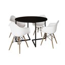 Ver imagem 6 de Mesa Jantar Industrial Preta 110Cm Redonda Base V Ferro Preto C/4 Poltronas Brancas Madeira Preto
