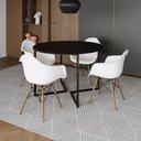 Ver imagem 1 de Mesa Jantar Industrial Preta 110Cm Redonda Base V Ferro Preto C/4 Poltronas Brancas Madeira Preto