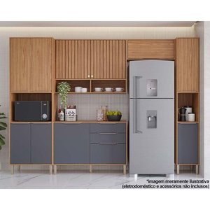 Cozinha Modulada Completa Divina 5 Peças (2aéreos+1balcão+2paneleiros) Cz004 Freijo/titanium -