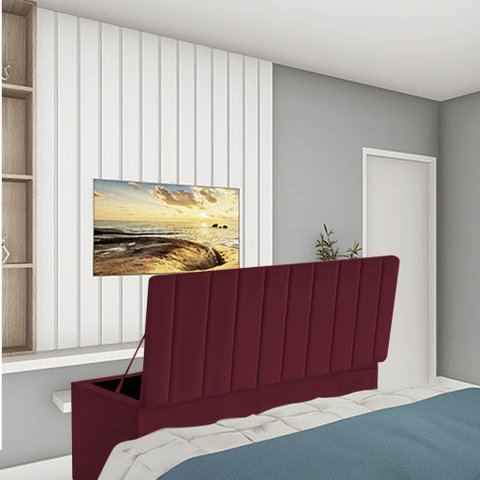 Calçadeira Baú Recamiel Casal 140CM Carla Suede Bordo - D A DECOR