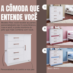 Cômoda 3 em 1 com 4 Gavetas e 1 Porta Adulto ou Infantil Mdp - 2