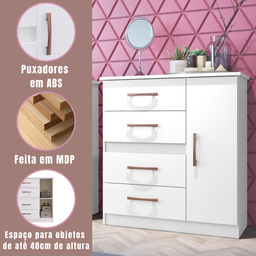 Cômoda 3 em 1 com 4 Gavetas e 1 Porta Adulto ou Infantil Mdp - 3