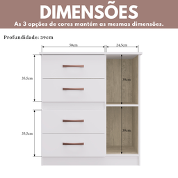 Cômoda 3 em 1 com 4 Gavetas e 1 Porta Adulto ou Infantil Mdp - 5