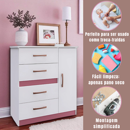 Cômoda 3 em 1 com 4 Gavetas e 1 Porta Adulto ou Infantil Mdp - 4
