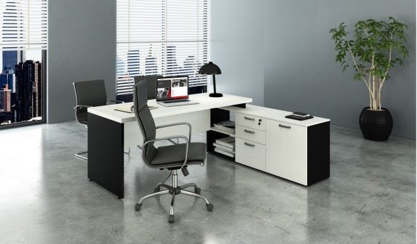 Mesa para Consultório em L 1,90x1,60 Web40 40mm com Armário de 1 Porta e 3 Gavetas Branco/Preto - 2
