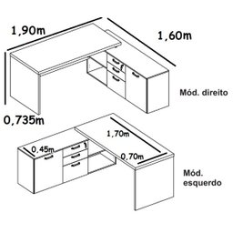 Mesa para Consultório em L 1,90x1,60 Web40 40mm com Armário de 1 Porta e 3 Gavetas Branco/Preto - 3