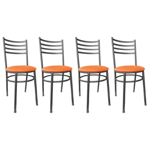 Conjunto 4 Cadeiras Jantar de Metal Preto e Assento Estofado Laranja