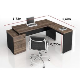 Mesa Diretor Web40 com Vidro 1,72x1,60 Tampo 40mm + Gaveteiro (2 Gavetas e 1 Pasta Suspensa) Ameix - 2