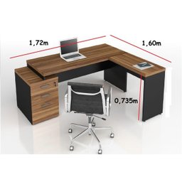 Mesa Diretor Web40 com Vidro 1,72x1,60 Tampo 40mm + Gaveteiro (2 Gavetas e 1 Pasta Suspensa) Nogal - 2