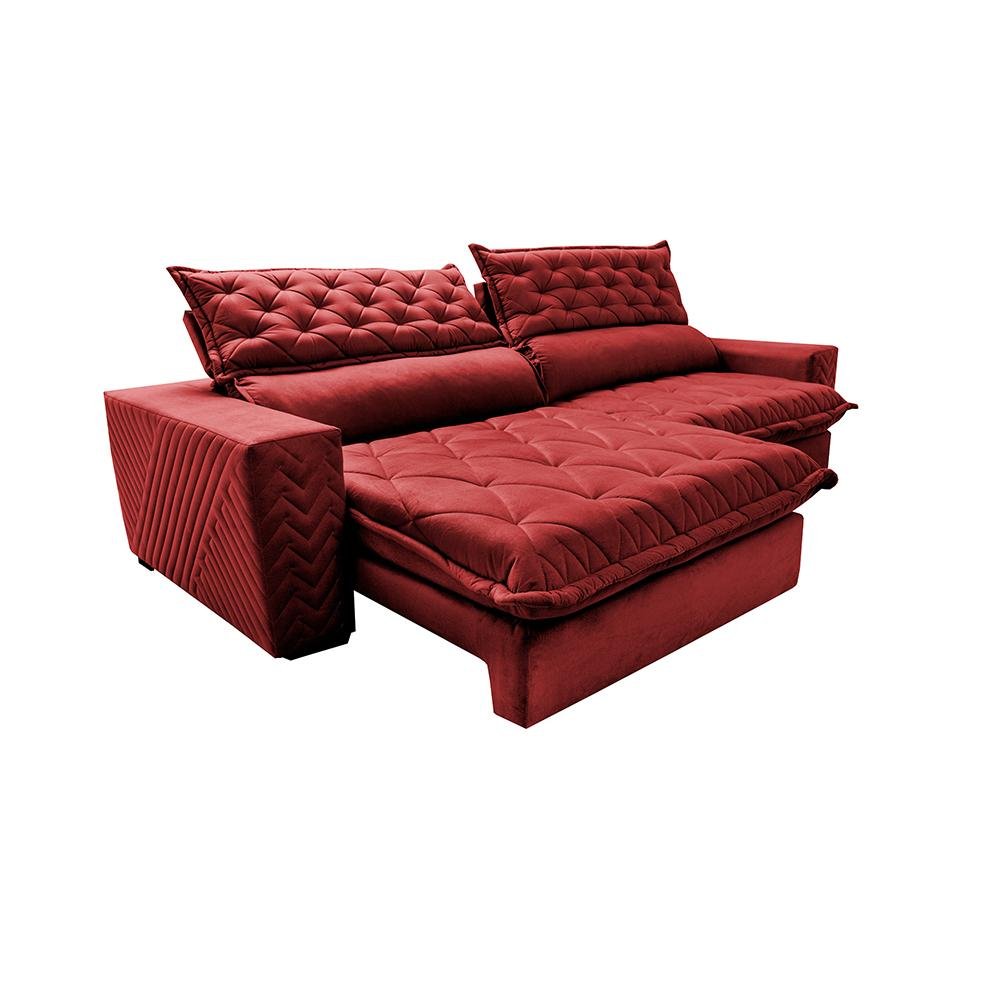 Sofá Retrátil e Reclinável 2.95m Molas Ensacadas Cama inBox Spazus com Bordado 3D Velusoft Vermelho - 8