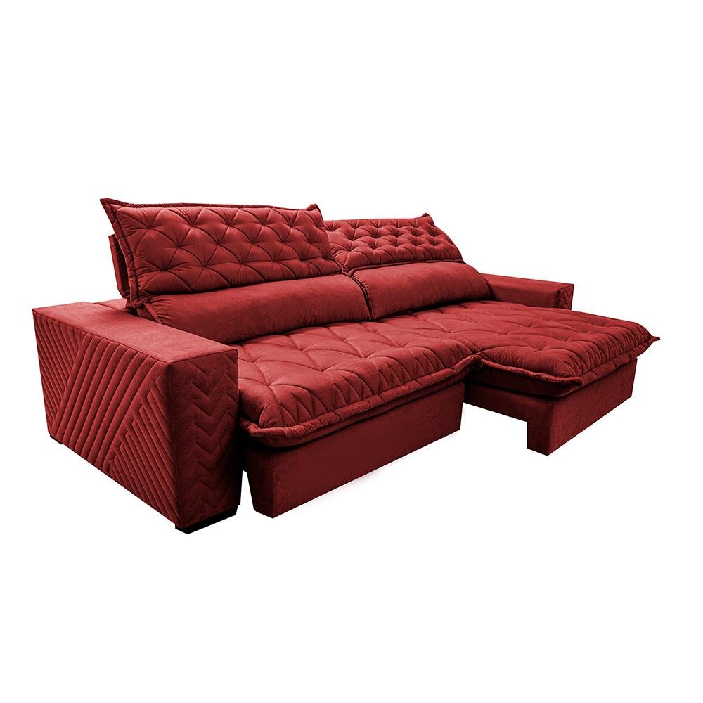 Sofá Retrátil e Reclinável 2.95m Molas Ensacadas Cama inBox Spazus com Bordado 3D Velusoft Vermelho - 1