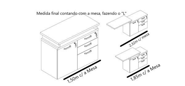 Mesa para Escritório Web30 1,20x2,32 com Armário de 1 Porta e 3 Gavetas (1 Pasta de Arquivo) - Cal - 4