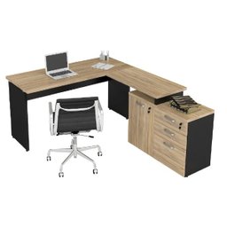 Mesa Escritório em L Web30 1,35M com Armário Baixo de 1 Porta e 3 Gavetas (1 Pasta para Arquivo) - 1