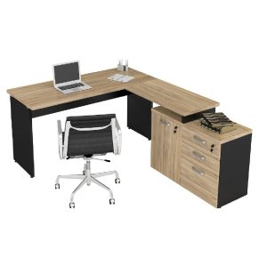 Mesa Escritório em L Web30 1,35M com Armário Baixo de 1 Porta e 3 Gavetas (1 Pasta para Arquivo)
