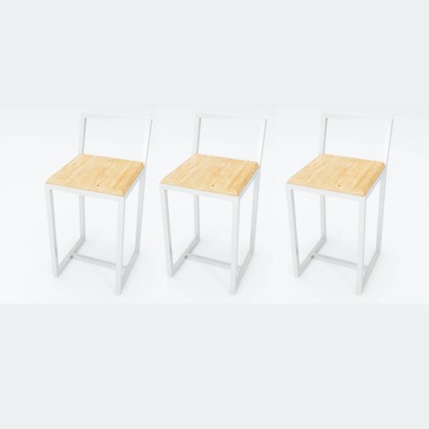 Jogo 3 Banqueta Baixa Para Cozinha Madeira Natural Industrial White