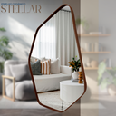Ver imagem 6 de Espelho Geométrico Stellar 70x50cm Orgânico Couro Ecológico Decorativo Sala Banheiro Moderno:Caramel